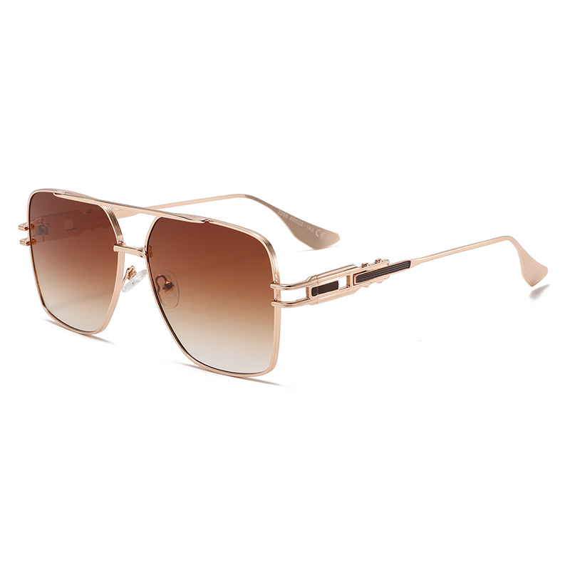2289 Square Frame with Openwork Design Temples Oversized Pilot Metal Sunglasses