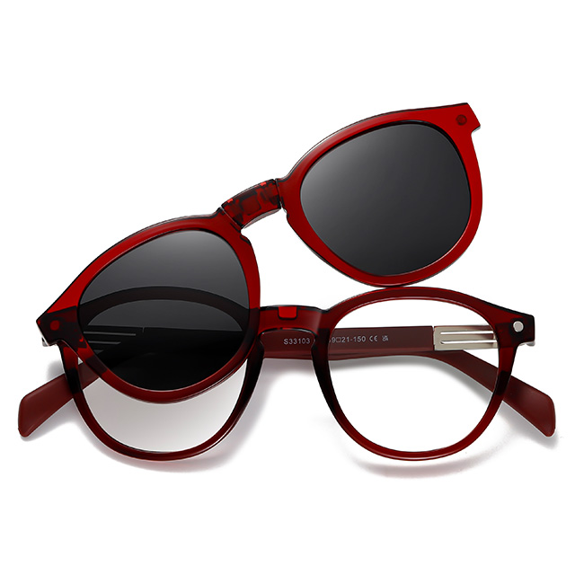 33103 Round Frame TAC Polarized Clip On Sunglasses