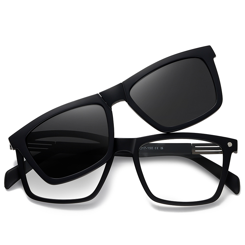 33102 Rectangular Frame TAC Polarized Lens Unisex Clip Ons Sunglasses