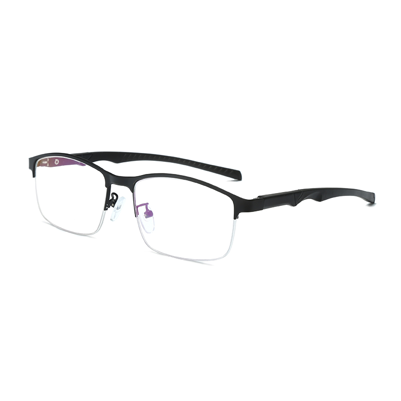 Напіврамка Прості ділові окуляри Гнучка оправа Еластичні ніжки для дзеркал Метал+TR90 Чоловічі спортивні оптичні оправи №8708-1