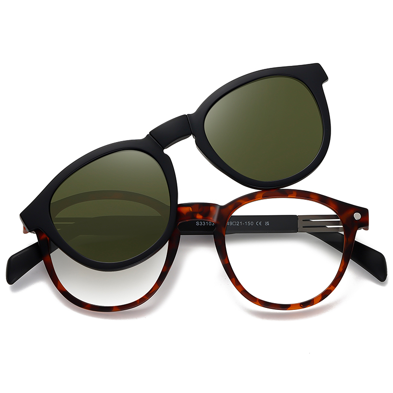 33103 Round Shaped Frame Hidden Magnetic Type Unisex Clip On Sunglasses