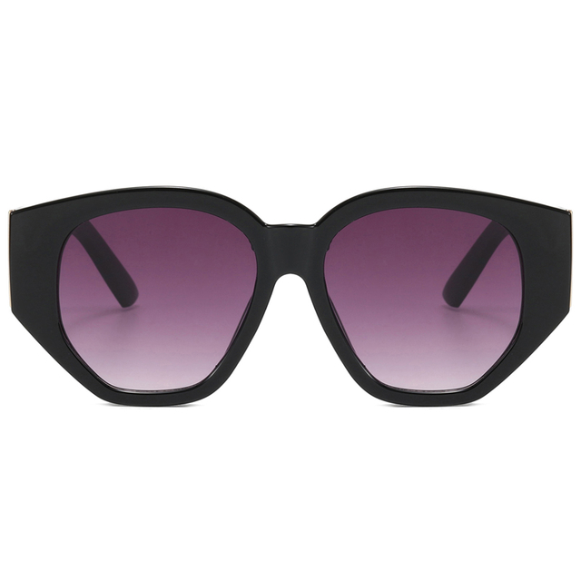 86530 Hexagon Shape Frame Wide Temples with Shiny Gold Hardware Women Fashion Sunglasses