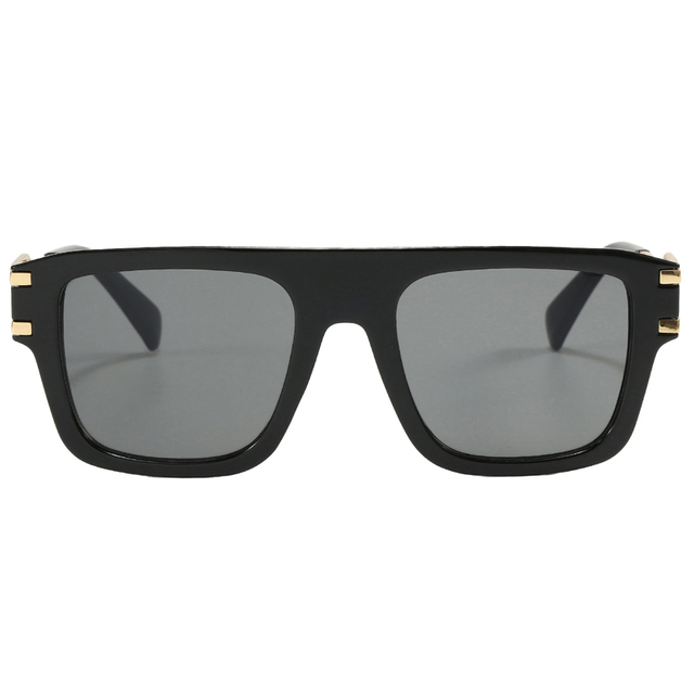 86522 Square Shape Frame with Horizontal Nose Bridge Openwork Gold Tone Metal Temples Sunglasses
