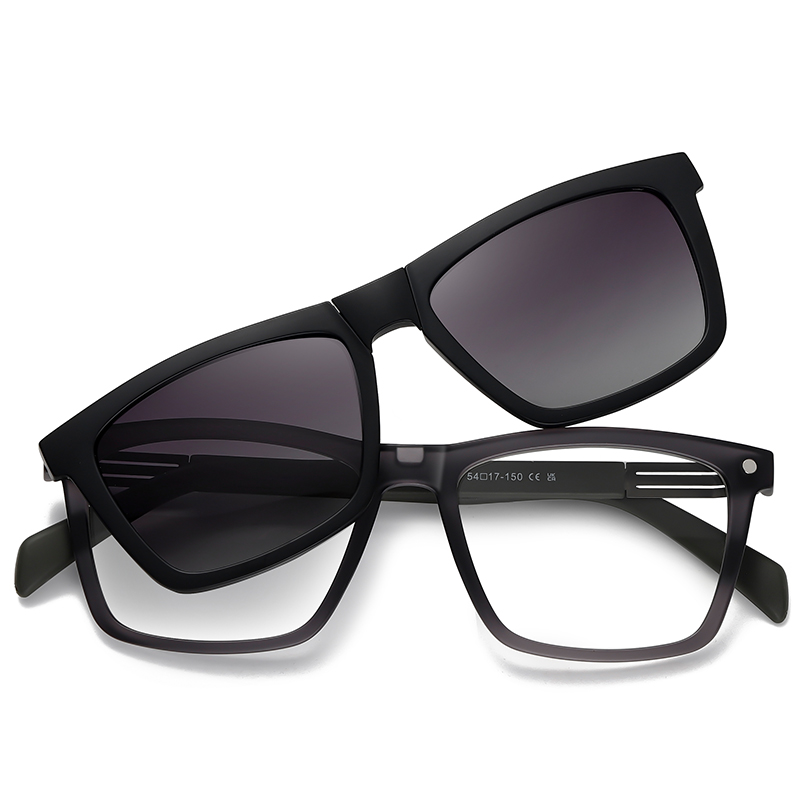 33102 Rectangular Frame TAC Polarized Lens Unisex Clip Ons Sunglasses