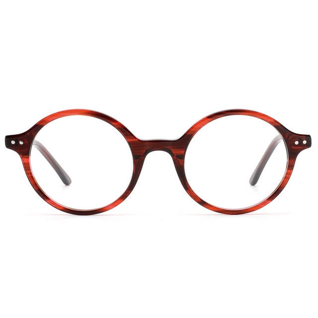 2146 Small Round Rims Silver Metal Studs Retro Inspired Slim Acetate Optical Frames