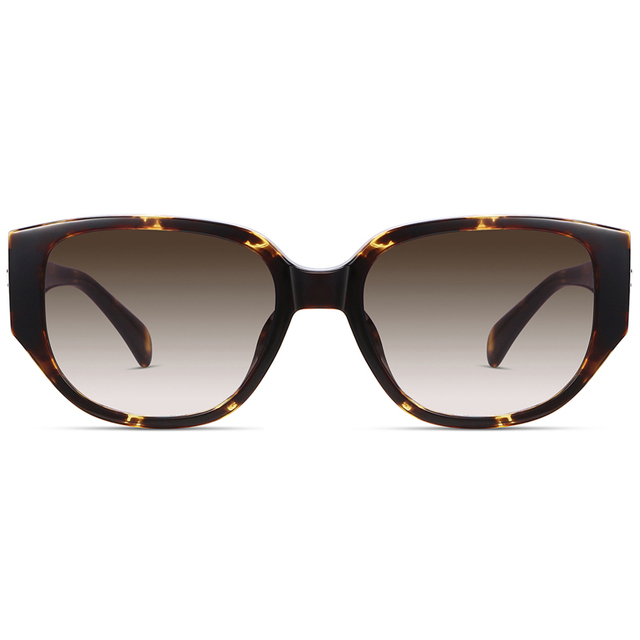 9137 Oversized Oval Shaped Acetate Frame Metal Fieldstone on Temples Sunglasses