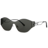 7315 Geometric Rimless Frame Features One Piece Lens Openwork Design Metal Sunglasses