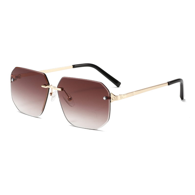 2283 Ramka bez krawędzi z UV400 heksogan soczewką smukłe metalowe świątynie unisex okulary przeciwsłoneczne