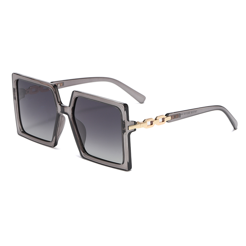 Lager Stor fyrkantig ram Metallkedja Tempel Dam TR90 Polarized Fashion Solglasögon #81803