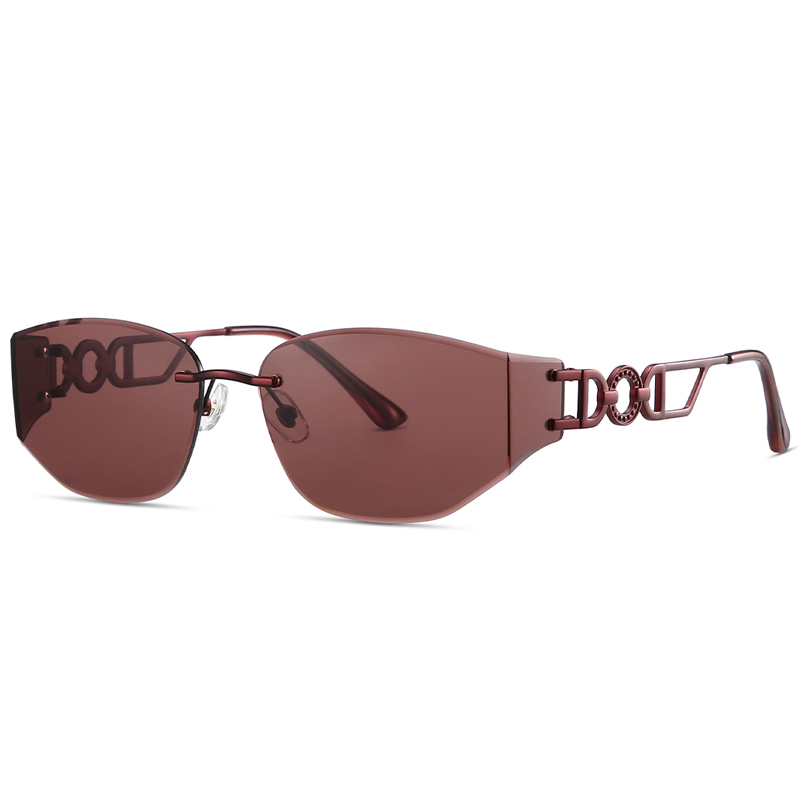 7313 Oval Shaped Rimless Rim Features Openwork Chain Temples Metal Mask Sunglasses