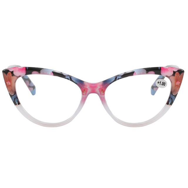 3145 Elegant Cateye Shape Frame with Beautiful Floral Pattern Print Women Reader