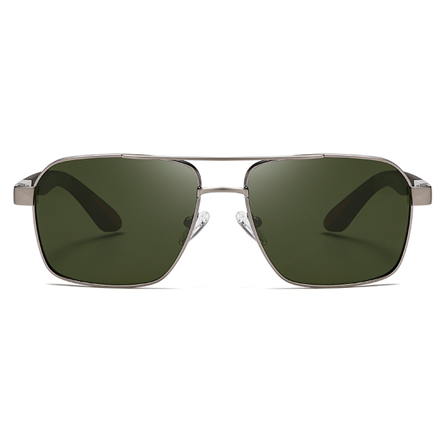 15111 Square Shape Double Nose Bridge Pilot Metal Men Sunglasses