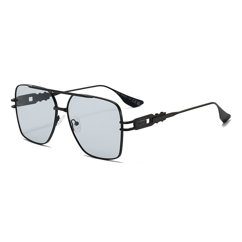 2289 Square Frame with Openwork Design Temples Oversized Pilot Metal Sunglasses
