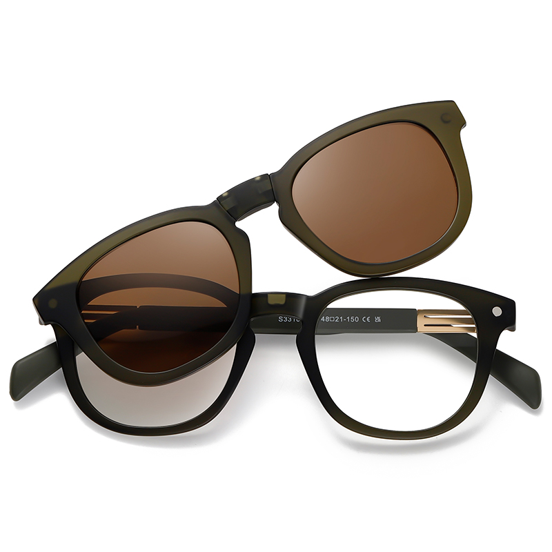 33101 Oval Shape Frame Thin Metal Sheet Temples Unisex Clip On Sunglasses 