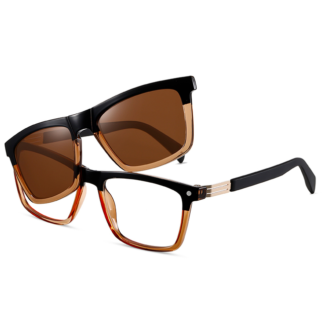 33102 Rectangular Frame TAC Polarized Lens Unisex Clip Ons Sunglasses