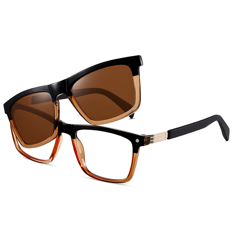 33102 Rectangular Frame TAC Polarized Lens Unisex Clip Ons Sunglasses