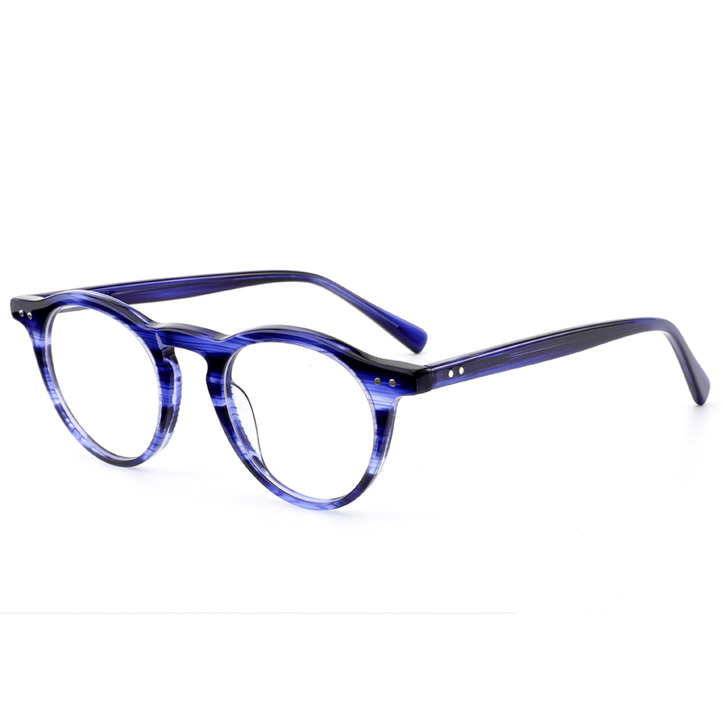 2141 Retro Small Size Round Full Rims Silver Round Studs Unisex Acetate Optical Glasses