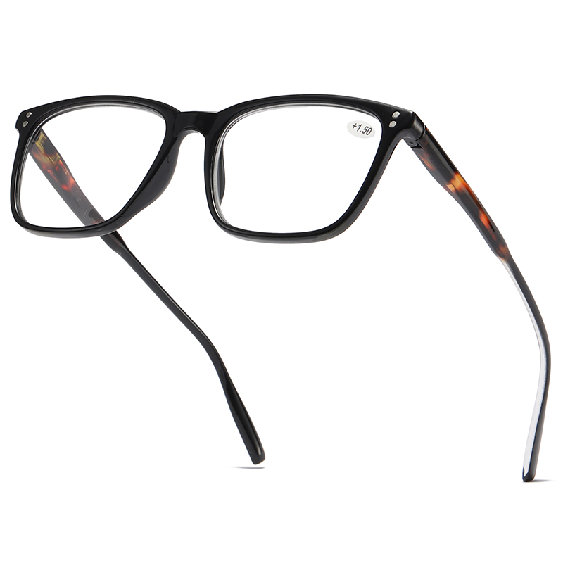 長方形シェイプ クリスタル フレーム トータス テンプル ユニセックス PC 老眼鏡 #81316