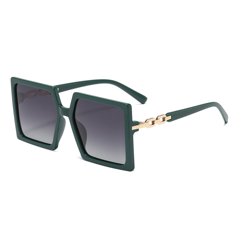 Stock Big Square Frame Metal Chain Temples Women TR90 Polarized Fashion Sunglasses #81803
