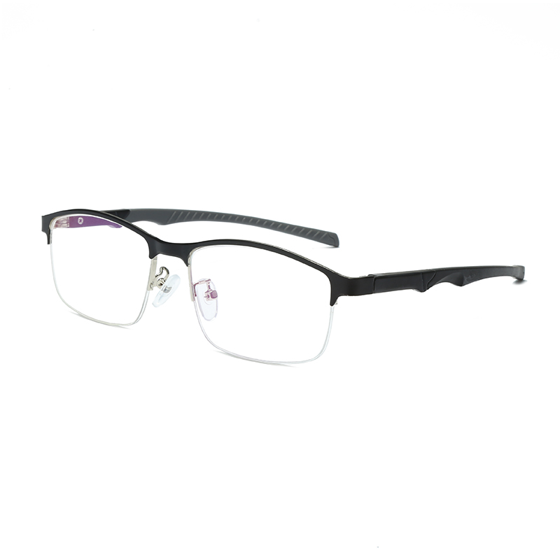 Félkeretes egyszerű üzleti szemüvegek Rugalmas keretű elasztikus tükörlábak fém+TR90 férfi sportoptikai keretek #8708-1