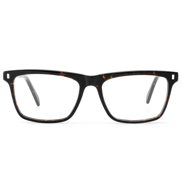 2154 Rectangular Frames with Thick Eyebrow Silver Rivets Acetate Men Optical Frames