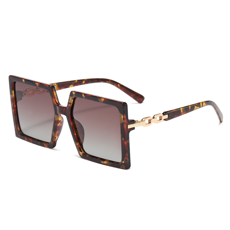 Lager Stor fyrkantig ram Metallkedja Tempel Dam TR90 Polarized Fashion Solglasögon #81803