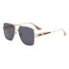 2289 Square Frame with Openwork Design Temples Oversized Pilot Metal Sunglasses