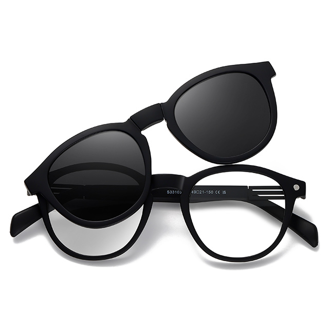 33103 Round Frame TAC Polarized Clip On Sunglasses