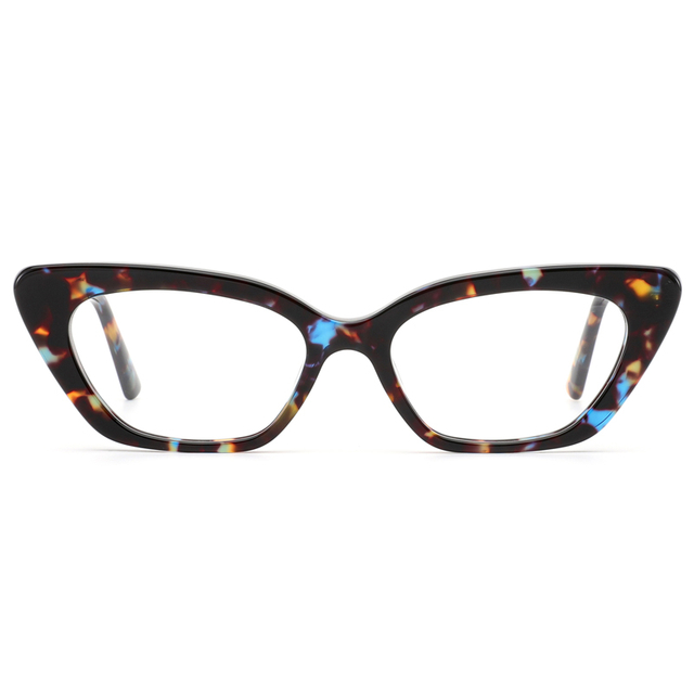 8207 Cateye Shaped Slim Acetate Construction with Faceted Internatinal Fit Women Optical Frames