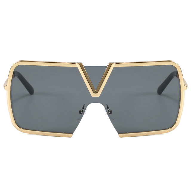 86504 Coverage Lens with Golded Finish Metal Lines Biggie Mask Sunglasses