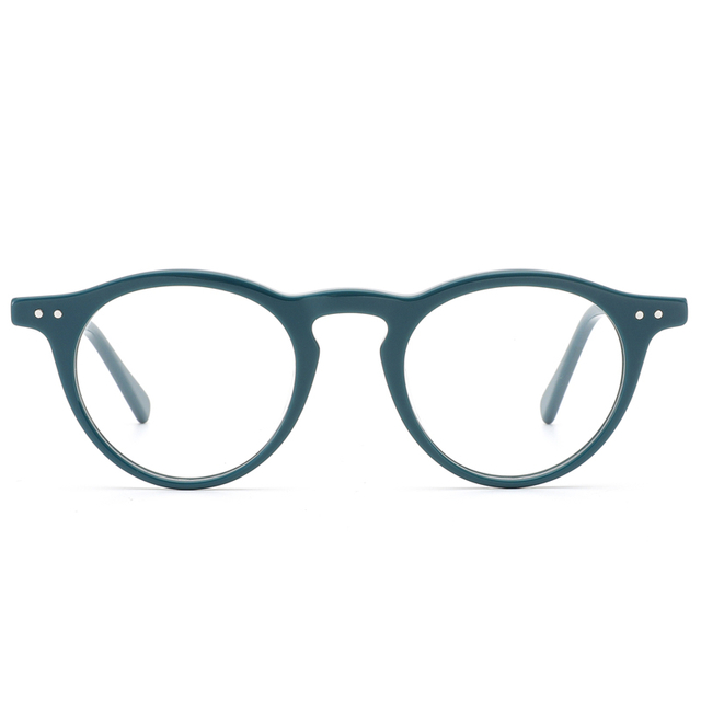 2141 Retro Small Size Round Full Rims Silver Round Studs Unisex Acetate Optical Glasses