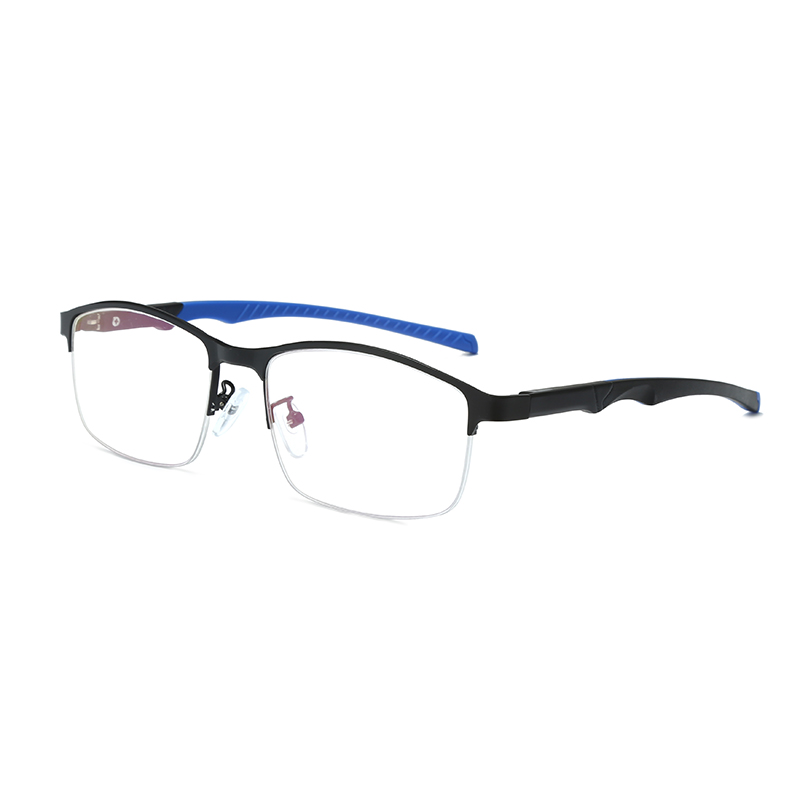 חצי מסגרת משקפיים פשוטים לעסקים מסגרת גמישה רגלי מראה אלסטיות מתכת+TR90 מסגרות אופטיות ספורט לגברים #8708-1
