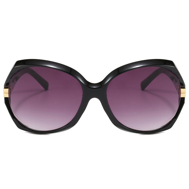 86514 Arch Oval Shaped Frame with Faceted Edges Gold Finish on Temples Women Sunglasses