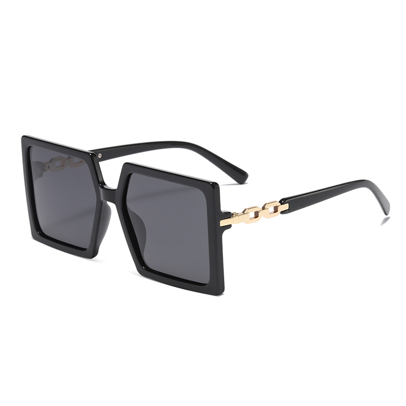 Stock Big Square Frame Metal Chain Temples Women TR90 Polarized Fashion Sunglasses #81803