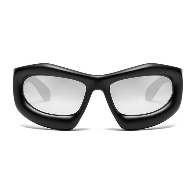 3456 Biggie Oval Shaped Frame Irregular Lines Polarized Lens Wrapped Sunglasses