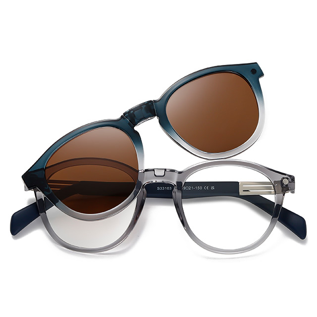 33103 Round Frame TAC Polarized Clip On Sunglasses