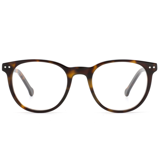 2144 Oval Shaped Silver Tone Studs Decorated Retro Style Slim Acetate Optical Frames