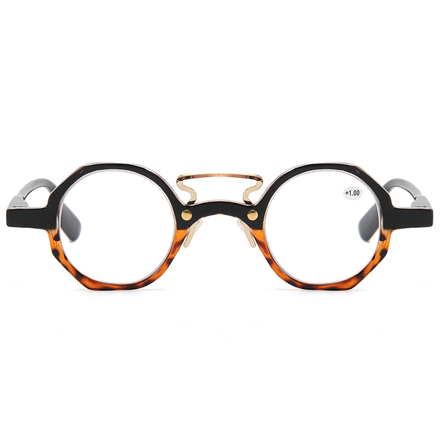 3085 Geomertic Retro Round Frame Features Metal Nose Bridge Reading Glasses