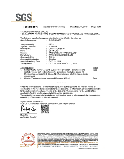 SGS SGS (Soci&eacute;t&eacute; G&eacute;n&eacute;rale de Surveillance) is the world’s leading third-party testing, inspection and certification body. We provide CE, FDA, RoHS and REACH compliance testing for optical frames, sunglasses and lenses, with expertise in nickel release, optical performance, mechanical durability and material safety, ensuring your products meet global regulatory requirements.