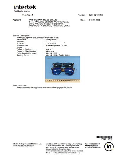 EN ISO 12312-1:2022+A11:2024 test report for sunglasses